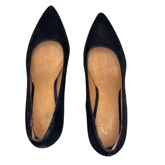 INDIGO BY CLARKS Sage Copper Comfort Heels - Women’s 9.5M Black Lizard Suede - Picture 5 of 10